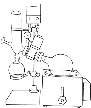 A drawing of a laboratory rotary evaporation setup